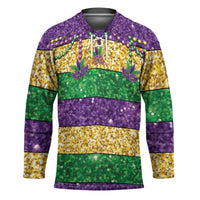 Mardi Gras Stripes Hockey Jersey Carnival Beads & Masks