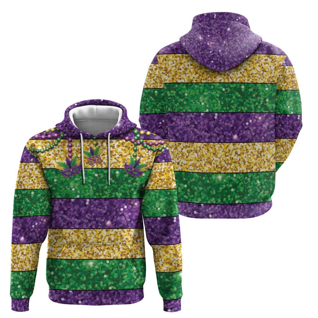 Mardi Gras Stripes Hoodie Carnival Beads & Masks
