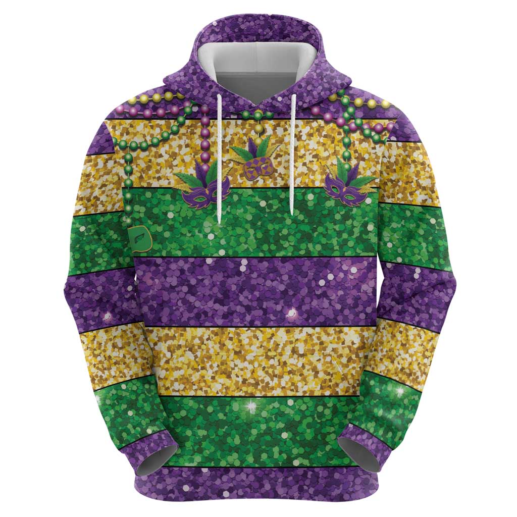 Mardi Gras Stripes Hoodie Carnival Beads & Masks