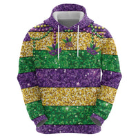 Mardi Gras Stripes Hoodie Carnival Beads & Masks
