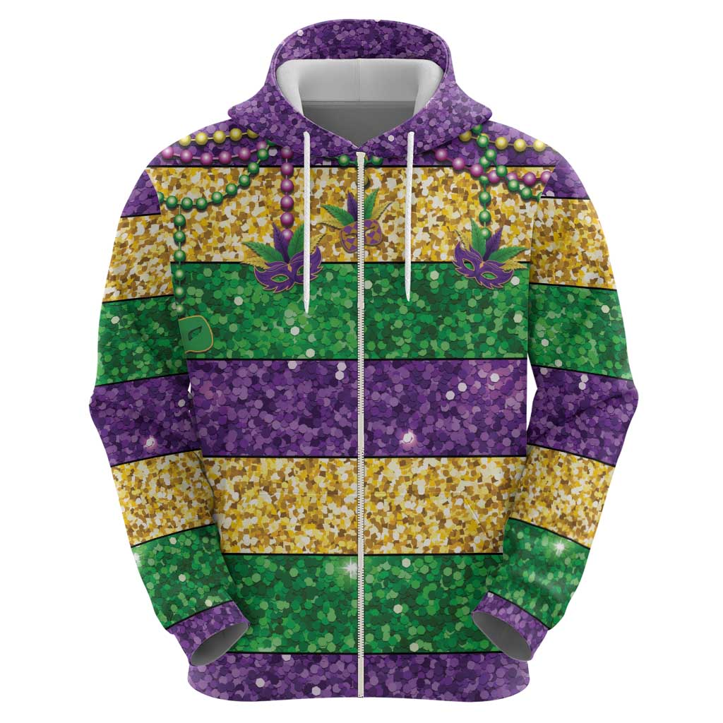 Mardi Gras Stripes Hoodie Carnival Beads & Masks