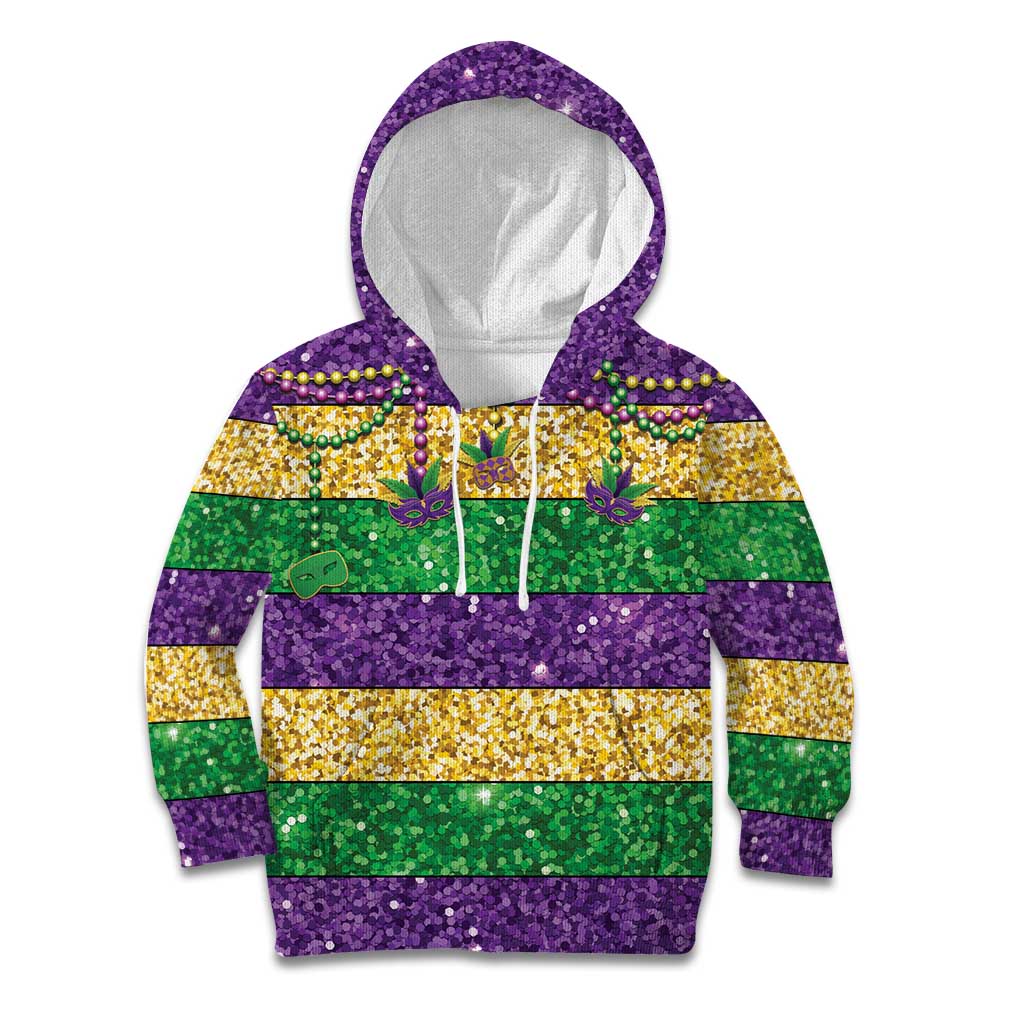 Mardi Gras Stripes Kid Hoodie Carnival Beads & Masks