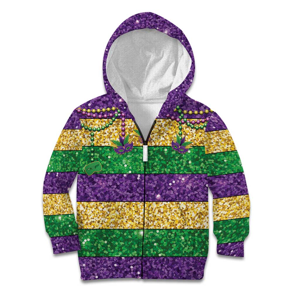 Mardi Gras Stripes Kid Hoodie Carnival Beads & Masks