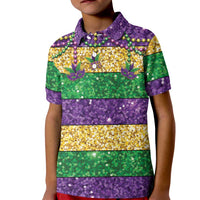 Mardi Gras Stripes Kid Polo Shirt Carnival Beads & Masks