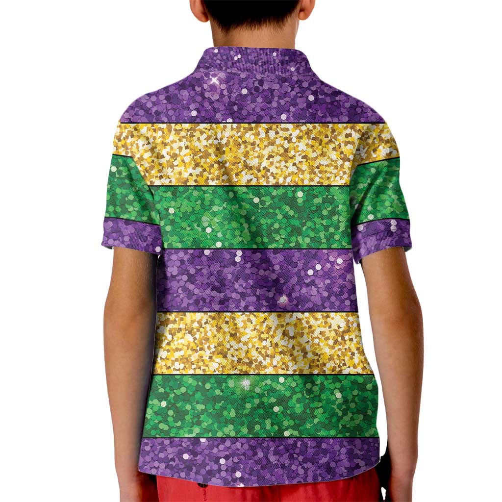Mardi Gras Stripes Kid Polo Shirt Carnival Beads & Masks