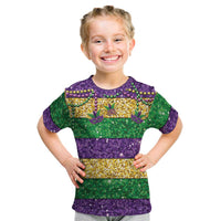 Mardi Gras Stripes Kid T Shirt Carnival Beads & Masks