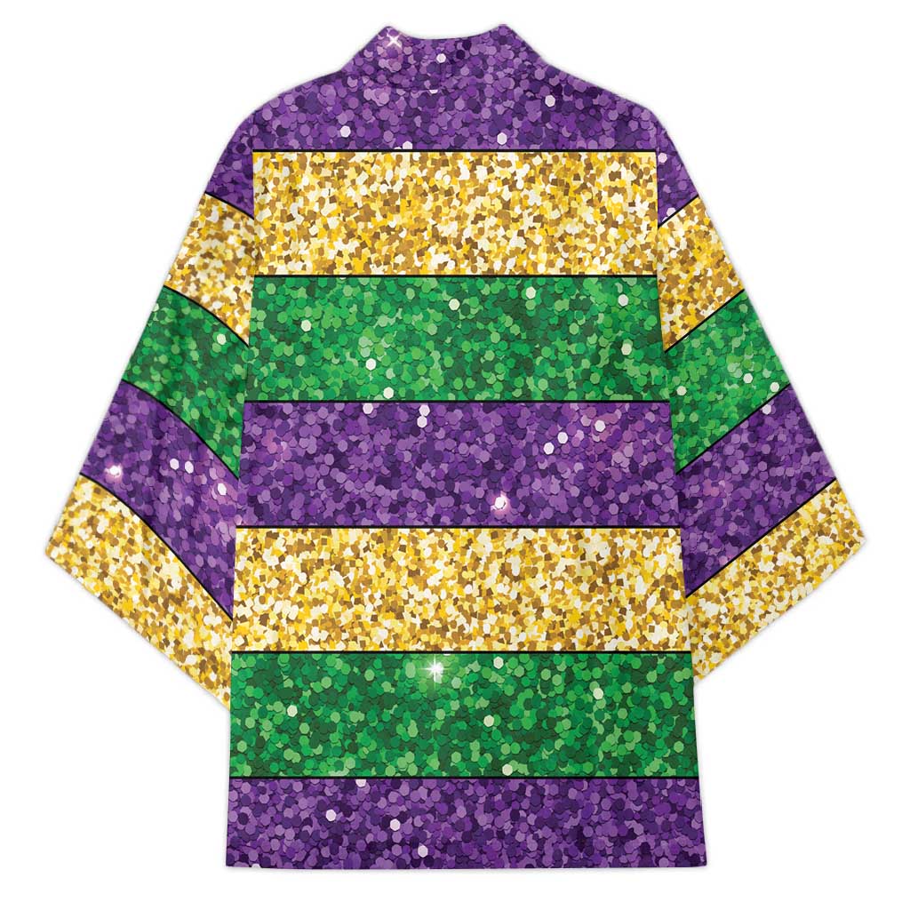 Mardi Gras Stripes Kimono Carnival Beads & Masks