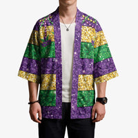 Mardi Gras Stripes Kimono Carnival Beads & Masks