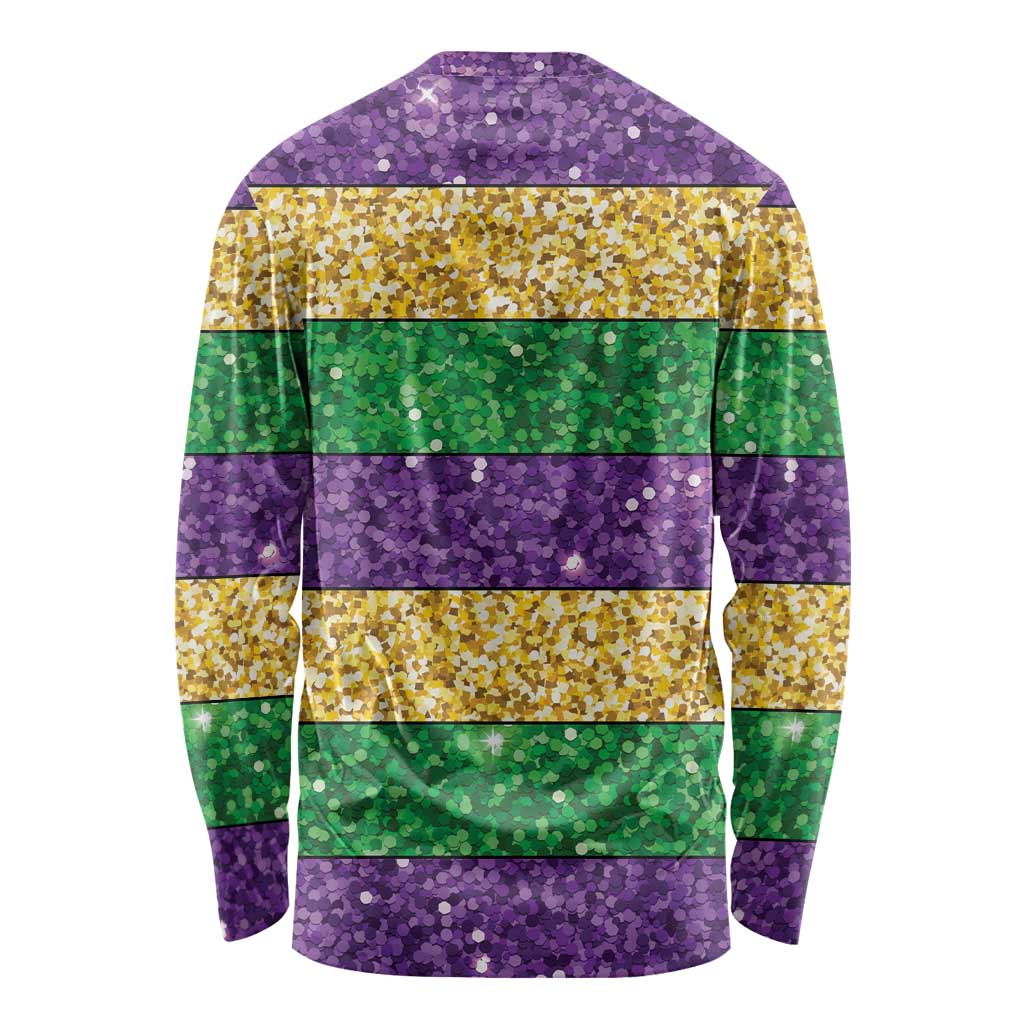 Mardi Gras Stripes Long Sleeve Shirt Carnival Beads & Masks