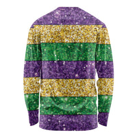 Mardi Gras Stripes Long Sleeve Shirt Carnival Beads & Masks