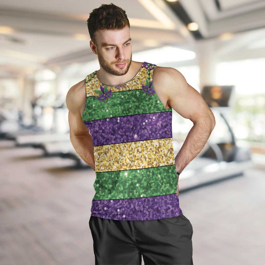 Mardi Gras Stripes Men Tank Top Carnival Beads & Masks