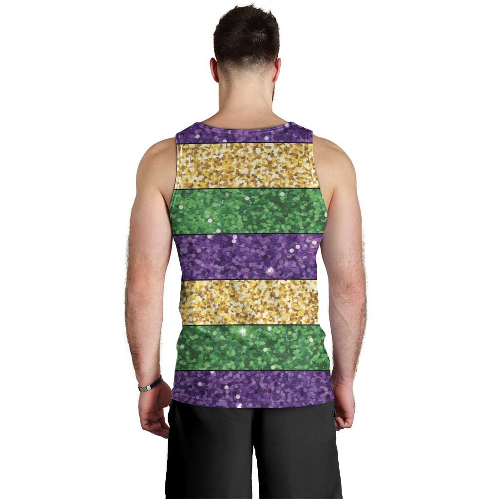 Mardi Gras Stripes Men Tank Top Carnival Beads & Masks