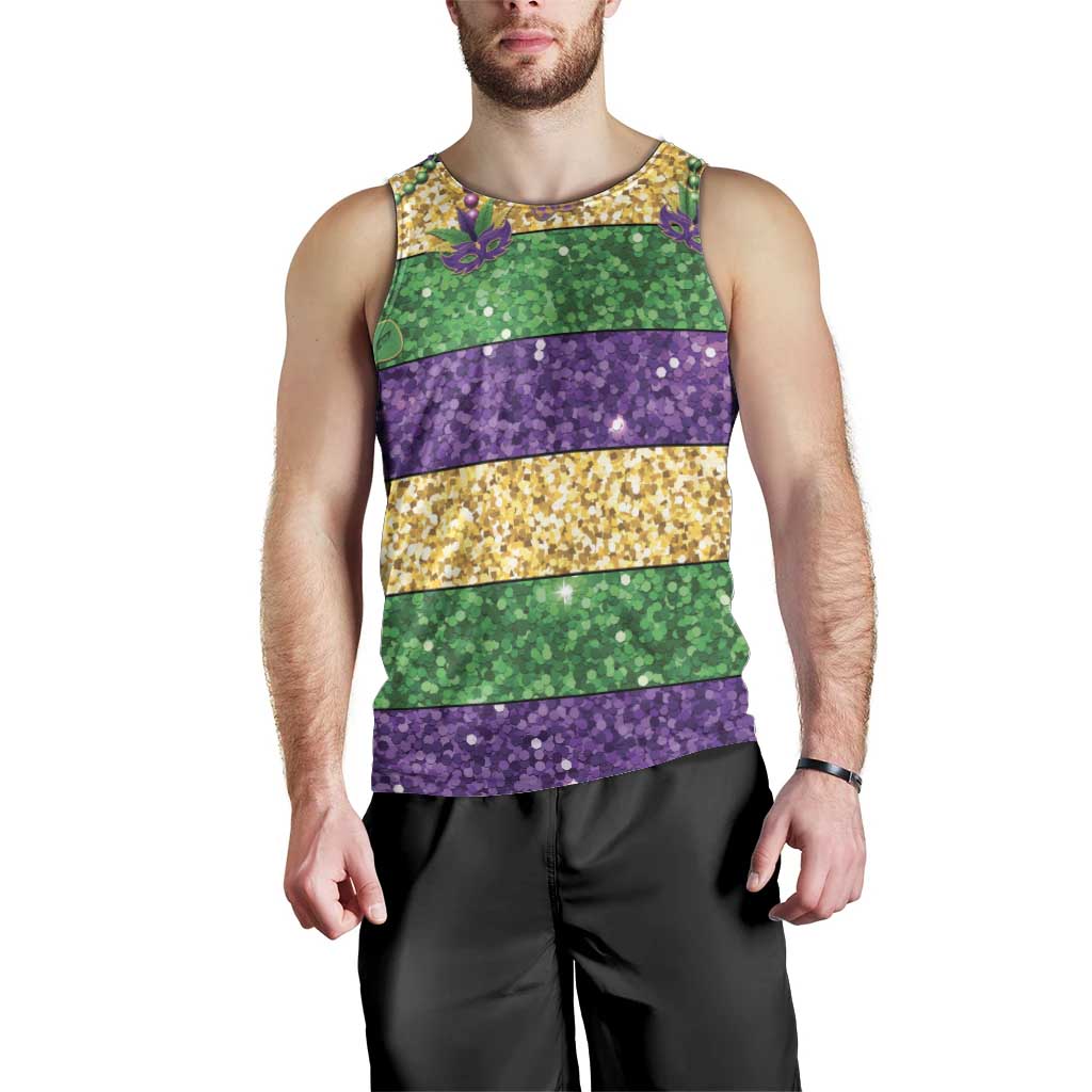 Mardi Gras Stripes Men Tank Top Carnival Beads & Masks