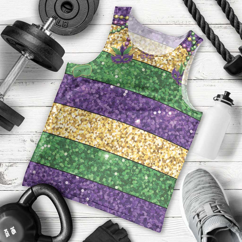 Mardi Gras Stripes Men Tank Top Carnival Beads & Masks