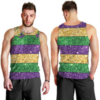 Mardi Gras Stripes Men Tank Top Carnival Beads & Masks