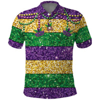 Mardi Gras Stripes Polo Shirt Carnival Beads & Masks