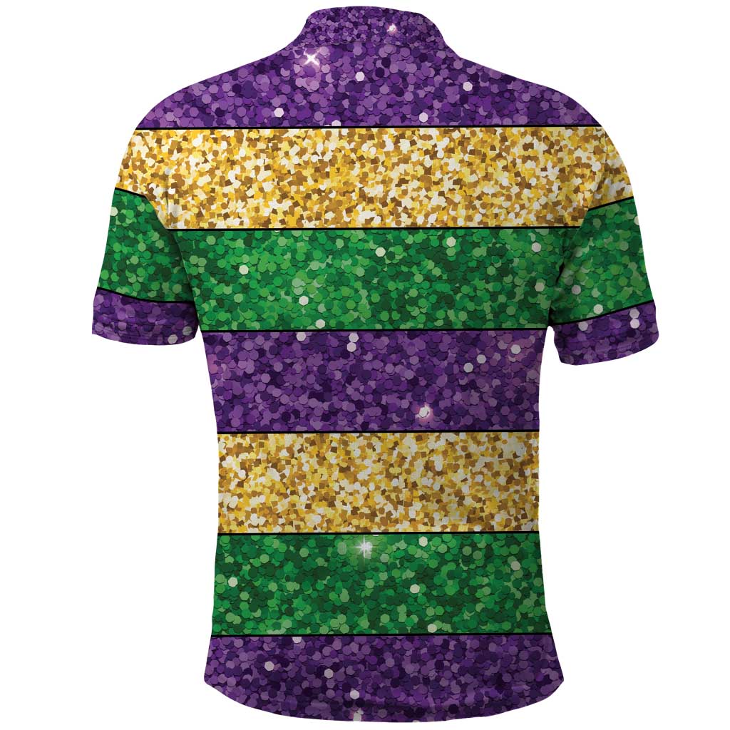 Mardi Gras Stripes Polo Shirt Carnival Beads & Masks