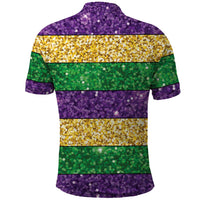 Mardi Gras Stripes Polo Shirt Carnival Beads & Masks