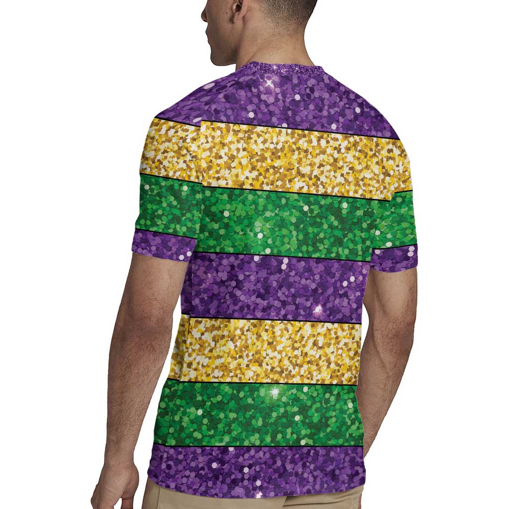 Mardi Gras Stripes Rugby Jersey Carnival Beads & Masks