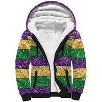 Mardi Gras Stripes Sherpa Hoodie Carnival Beads & Masks