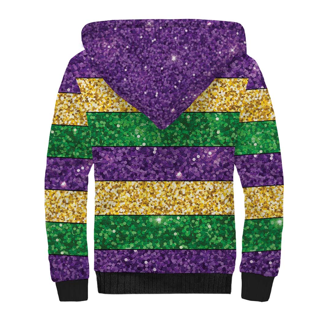 Mardi Gras Stripes Sherpa Hoodie Carnival Beads & Masks