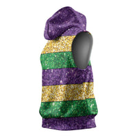 Mardi Gras Stripes Sleeveless Hoodie Carnival Beads & Masks