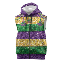 Mardi Gras Stripes Sleeveless Zip Hoodie Carnival Beads & Masks