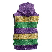 Mardi Gras Stripes Sleeveless Zip Hoodie Carnival Beads & Masks