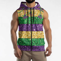 Mardi Gras Stripes Sleeveless Zip Hoodie Carnival Beads & Masks