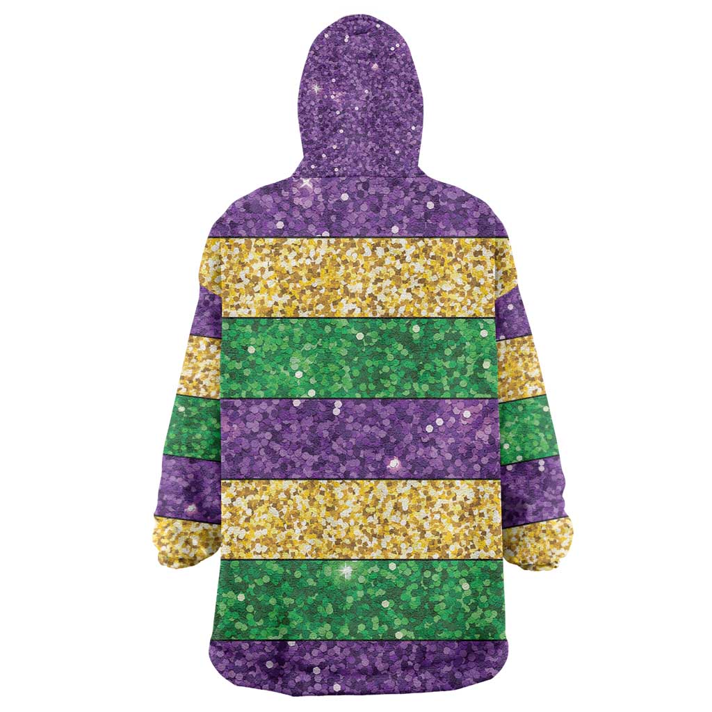 Mardi Gras Stripes Wearable Blanket Hoodie Carnival Beads & Masks