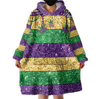 Mardi Gras Stripes Wearable Blanket Hoodie Carnival Beads & Masks