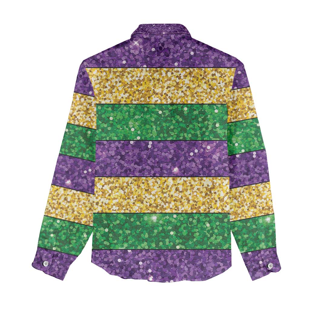 Mardi Gras Stripes Women Casual Shirt Carnival Beads & Masks