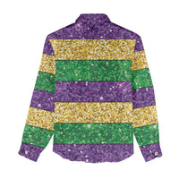 Mardi Gras Stripes Women Casual Shirt Carnival Beads & Masks