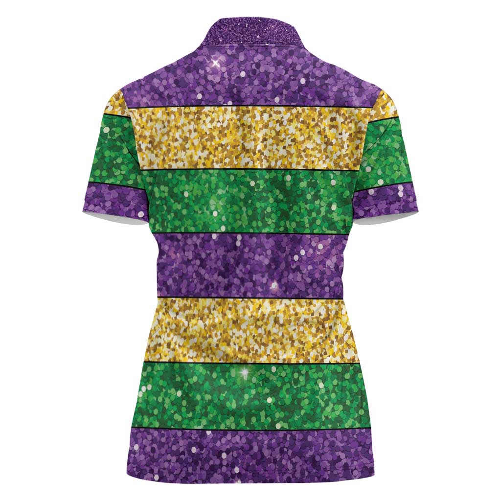 Mardi Gras Stripes Women Polo Shirt Carnival Beads & Masks