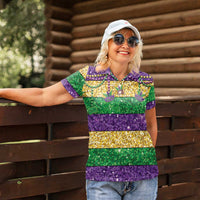 Mardi Gras Stripes Women Polo Shirt Carnival Beads & Masks