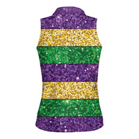 Mardi Gras Stripes Women Sleeveless Polo Shirt Carnival Beads & Masks