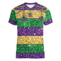 Mardi Gras Stripes Women V-Neck T-Shirt Carnival Beads & Masks