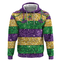 Mardi Gras Stripes Zip Hoodie Carnival Beads & Masks