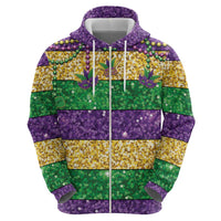 Mardi Gras Stripes Zip Hoodie Carnival Beads & Masks