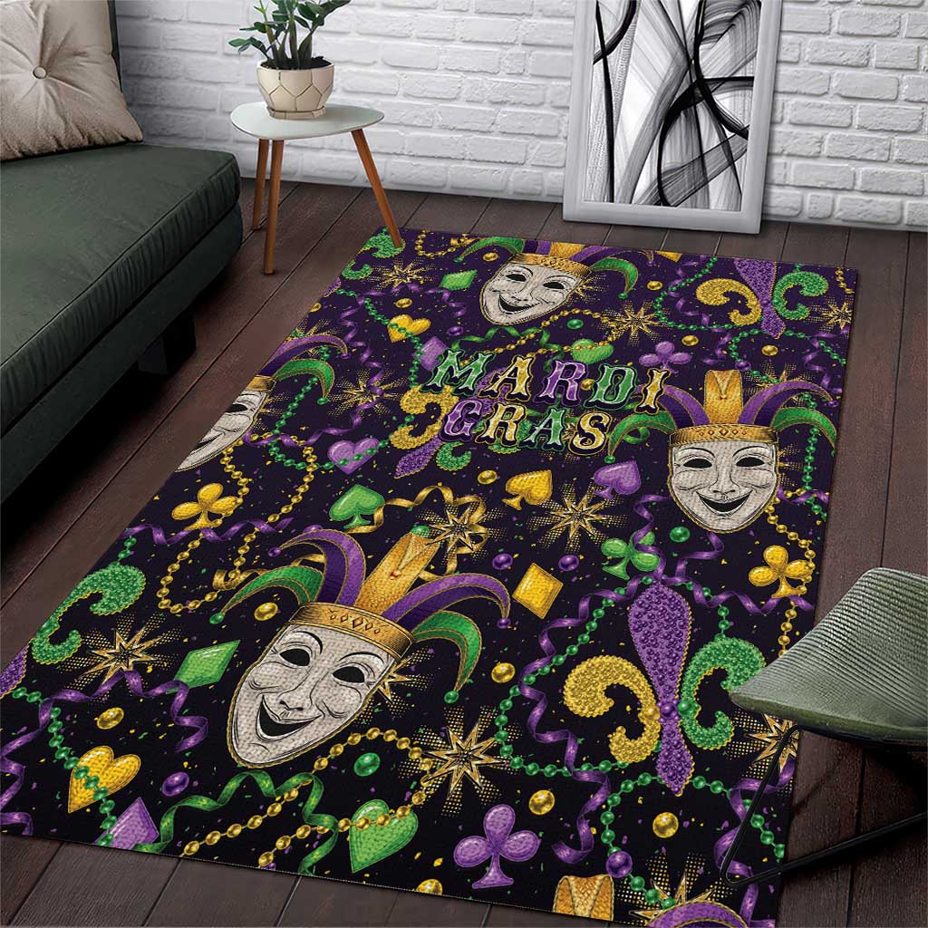 Mardi Gras Carnival Night Area Rug Jester Mask Fantasy