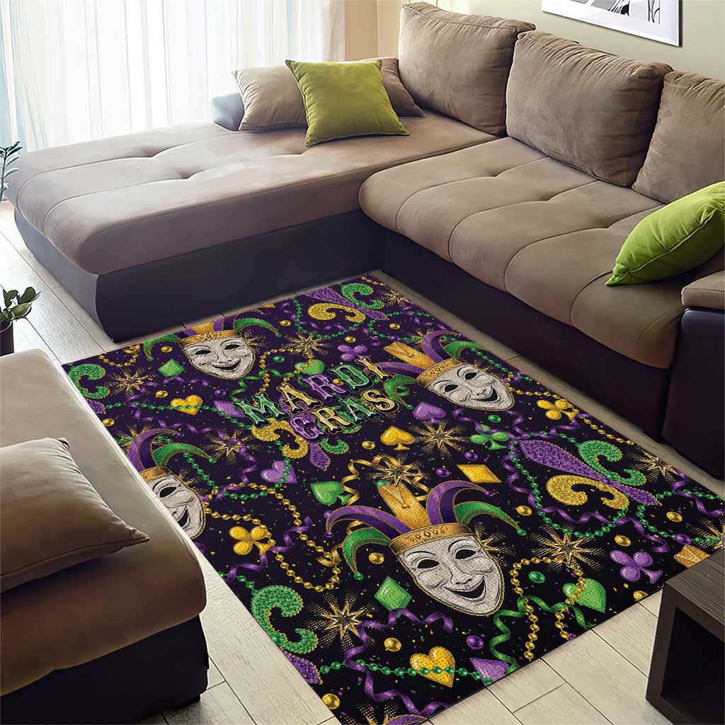 Mardi Gras Carnival Night Area Rug Jester Mask Fantasy