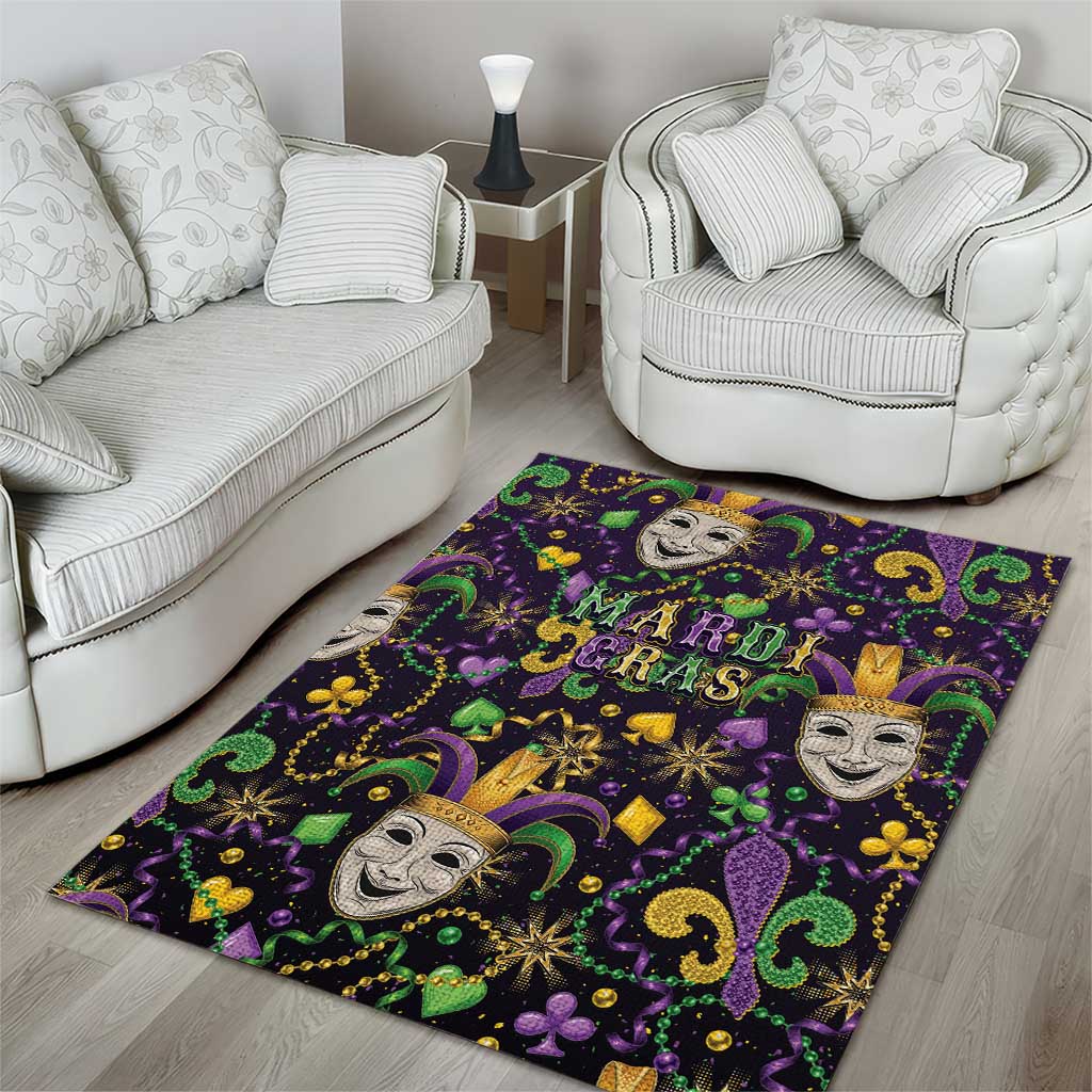 Mardi Gras Carnival Night Area Rug Jester Mask Fantasy
