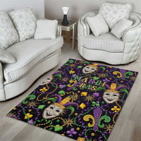 Mardi Gras Carnival Night Area Rug Jester Mask Fantasy