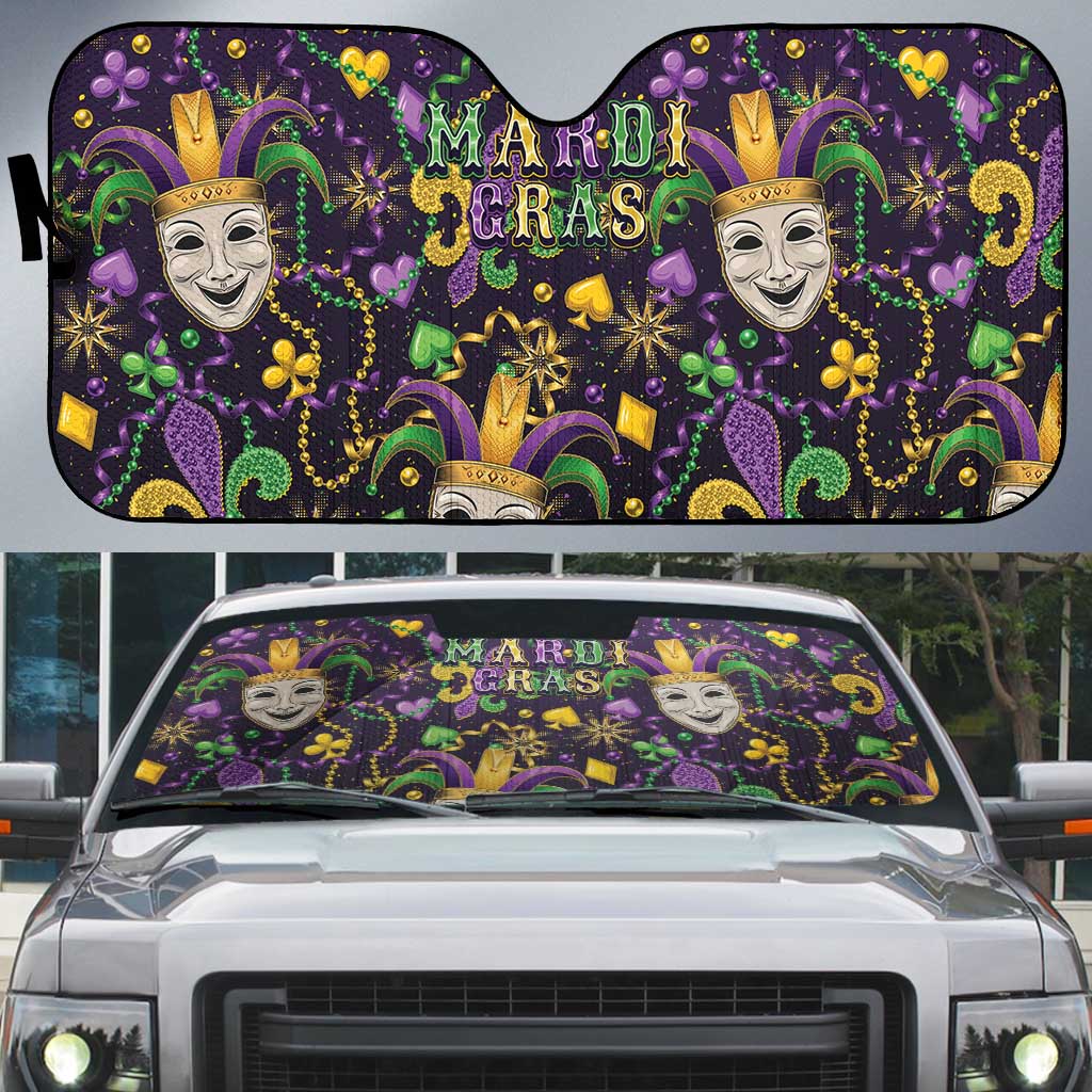 Mardi Gras Carnival Night Auto Sun Shade Jester Mask Fantasy