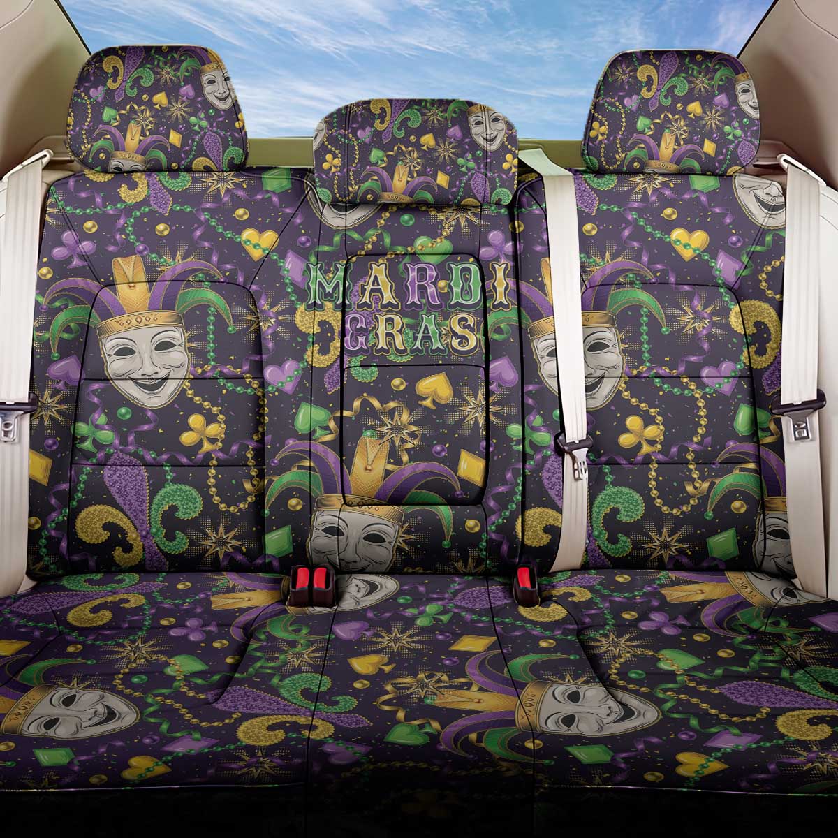 Mardi Gras Carnival Night Back Car Seat Cover Jester Mask Fantasy