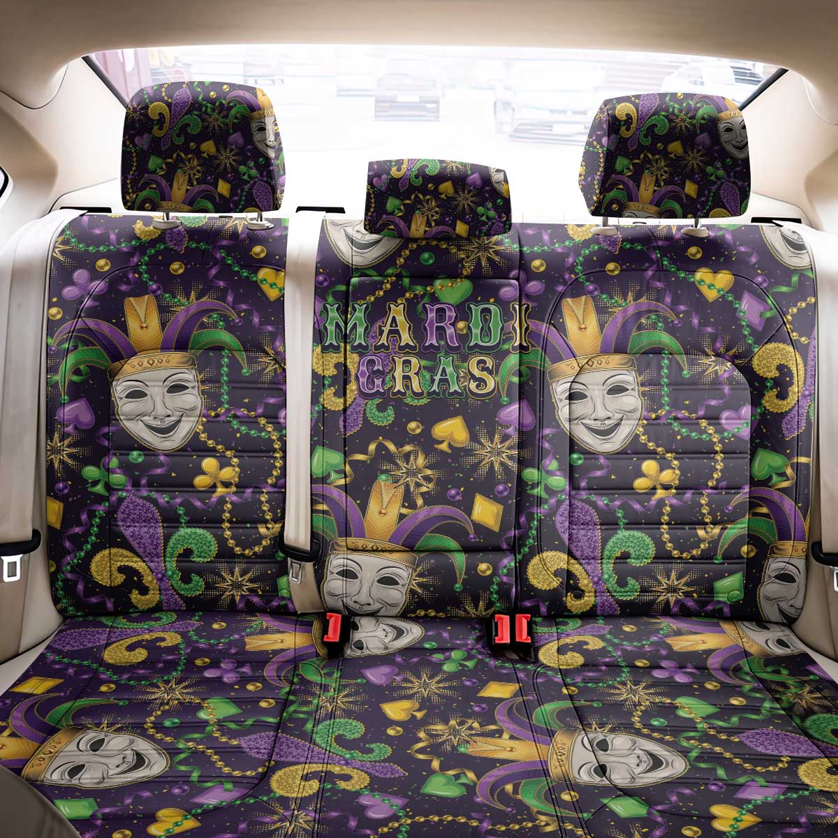 Mardi Gras Carnival Night Back Car Seat Cover Jester Mask Fantasy