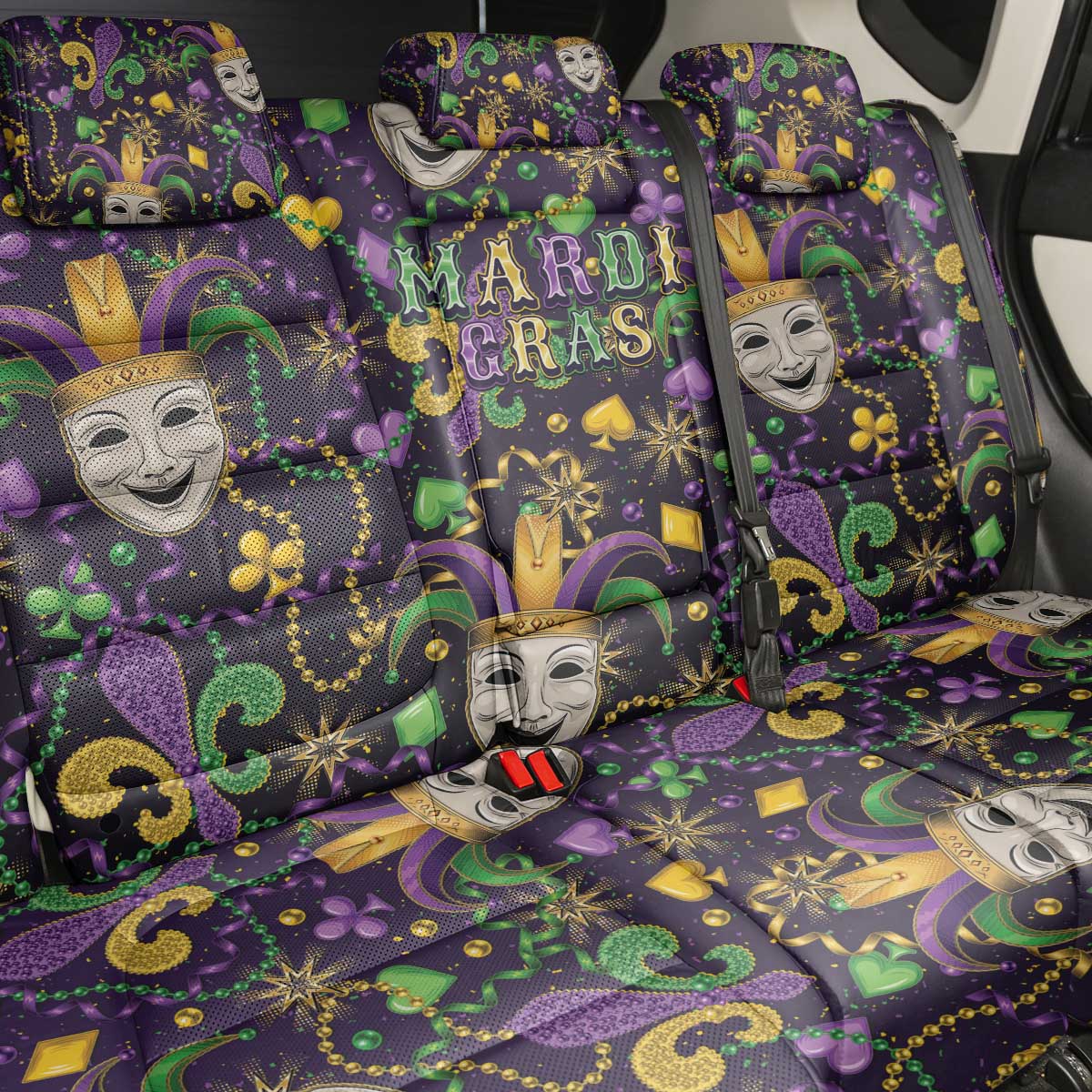 Mardi Gras Carnival Night Back Car Seat Cover Jester Mask Fantasy