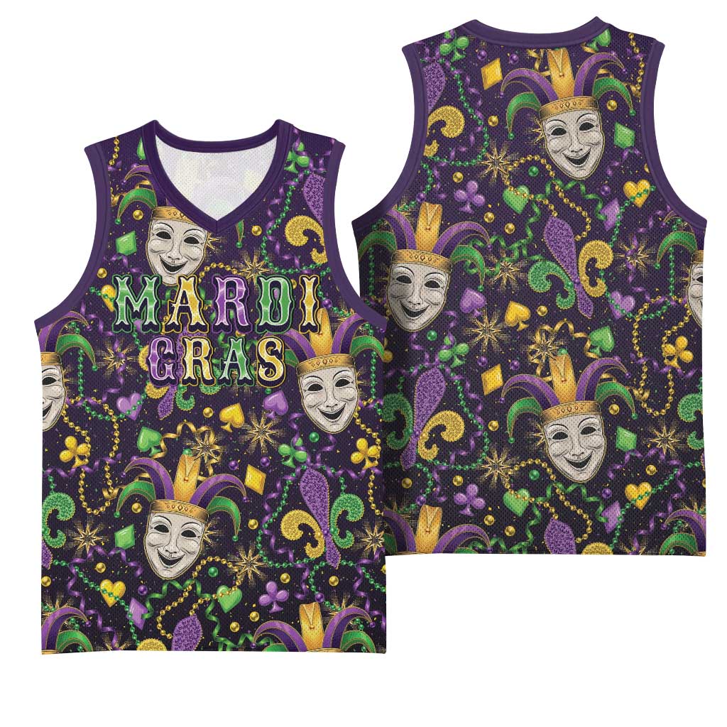 Mardi Gras Carnival Night Basketball Jersey Jester Mask Fantasy