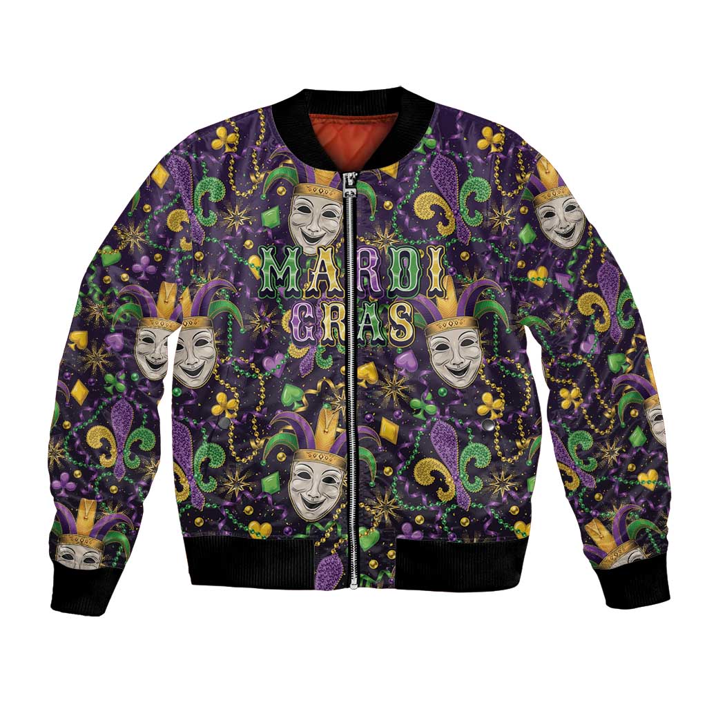 Mardi Gras Carnival Night Bomber Jacket Jester Mask Fantasy
