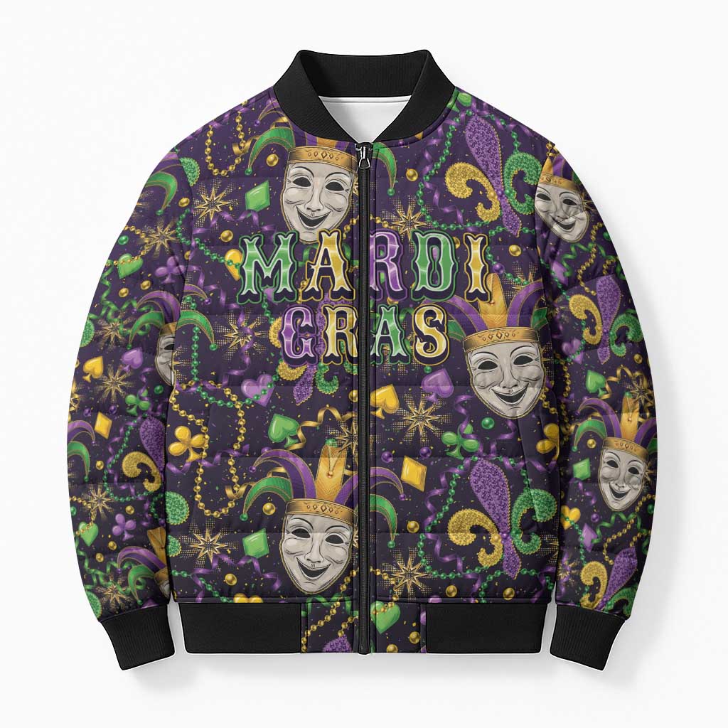 Mardi Gras Carnival Night Bomber Puffer Jacket Jester Mask Fantasy